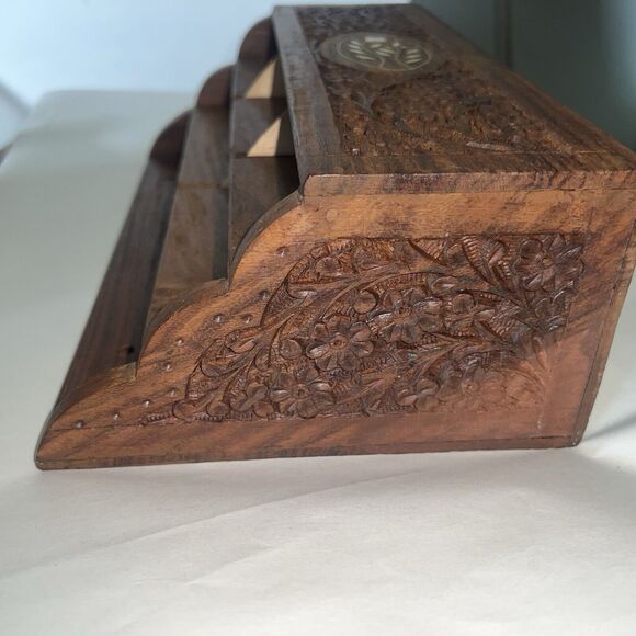 Hanging Mail Organizer Carved Designed Wood Floral Pattern/India - Picture 6 of 11
